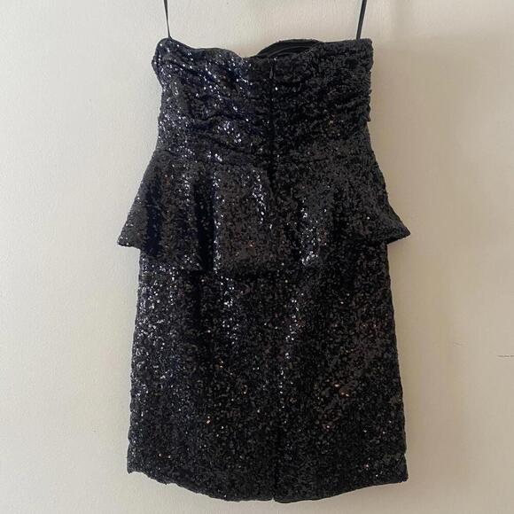 OPULENCE England ASOS black sequin strapless peplum mini dress - Picture 4 of 5